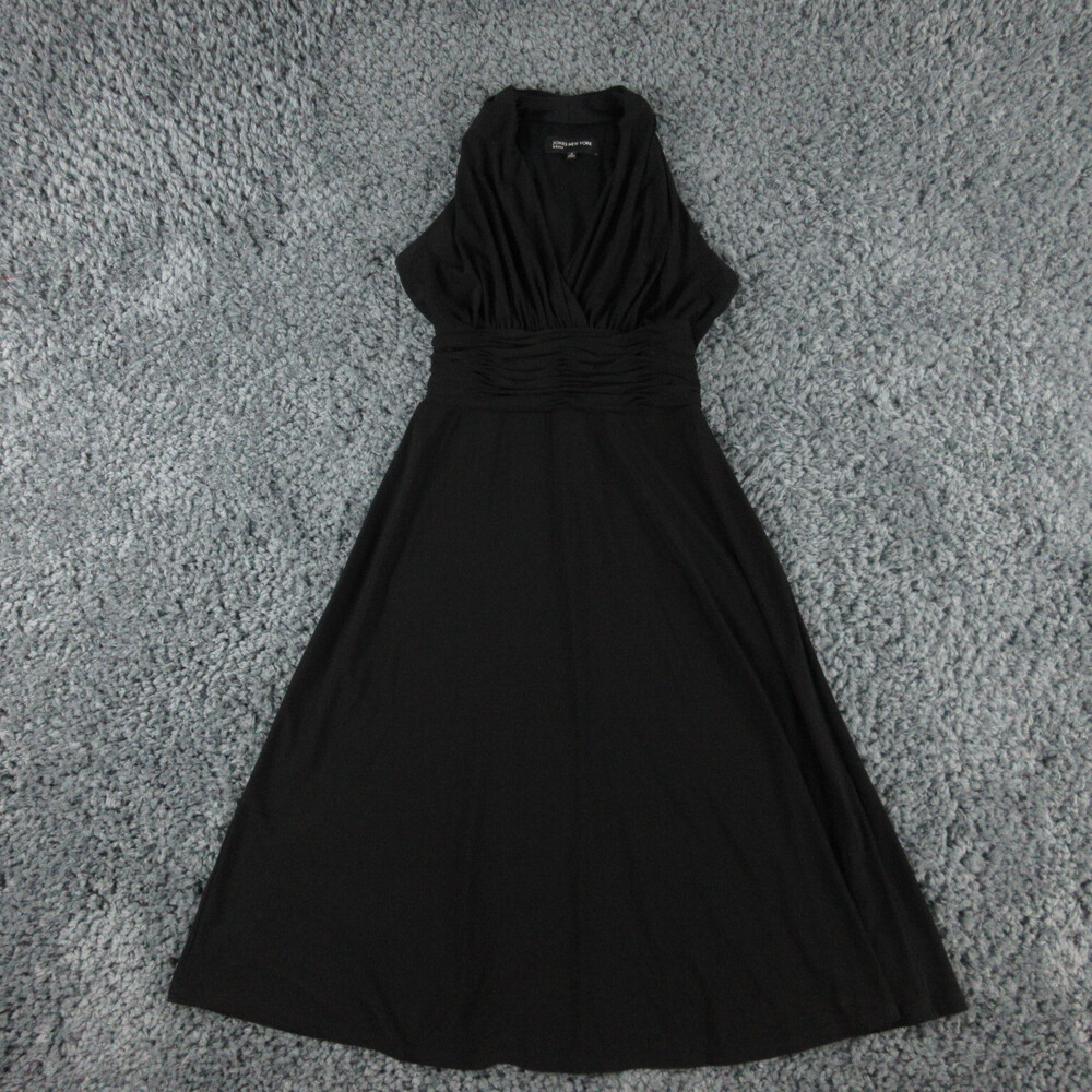 Jones New York Dress Womens 6 Black Sleeveless Ruched Waist V-Neck Pull On